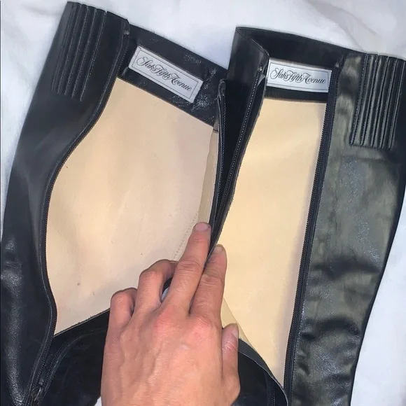 Saks Fifth Avenue Black Knee Boots with Chunky Heel - Picture 15 of 16